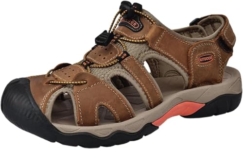 Zedazoom Männer Leder Sandalen Strand Wandern Sandalen Sommer Schuhe Freizeitschuhe Wandern Männer Sport Outdoor Wasser Fischer Atmungsaktive Sandale von Zedazoom