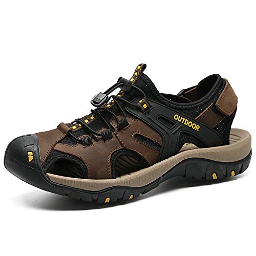 Zedazoom Männer Leder Sandalen Strand Wandern Sandalen Sommer Schuhe Freizeitschuhe Wandern Männer Sport Outdoor Wasser Fischer Atmungsaktive Sandale von Zedazoom