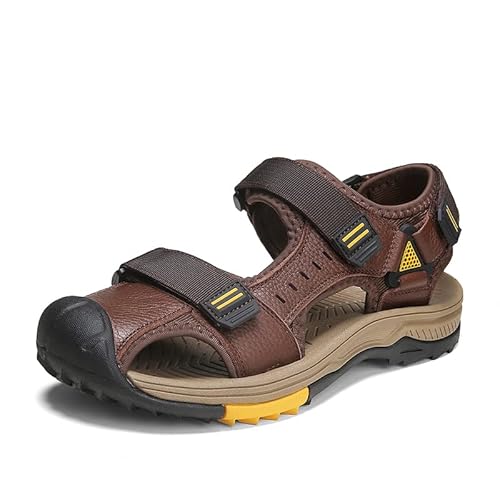 Zedazoom Männer Leder Sandalen Strand Wandern Sandalen Sommer Schuhe Freizeitschuhe Wandern Männer Sport Outdoor Wasser Fischer Atmungsaktive Sandale von Zedazoom