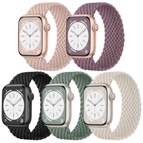 Zedoli Geflochtene Solo-Loop-Armbänder für iWatch Serie 9, 8, 7, 6, 5, 4, 3, 2, 1, SE, Ultra Ultra 2, 5 Stück, geflochten, kompatibel mit Apple Watch, 44 mm, 45 mm, 49 mm, 42 mm, für Damen und Herren, von Zedoli