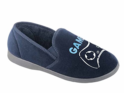 Zedzzz Gamer Jungen Velours-Hausschuhe Marineblau, marineblau, 35 1/3 EU von Zedzzz