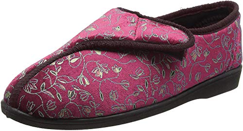 Zedzzz Janice Damen Hausschuhe mit Klettverschluss, Blumenmuster (38 EUR) (Weinrot) von Zedzzz