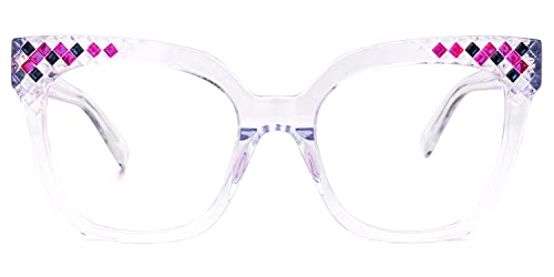 Zeelool Acetat-Brillenrahmen mit nicht verschreibungspflichtigen klaren Gläsern für Damen, übergroße Brille Merisier ZJGA290353, kristall, Groß von Zeelool