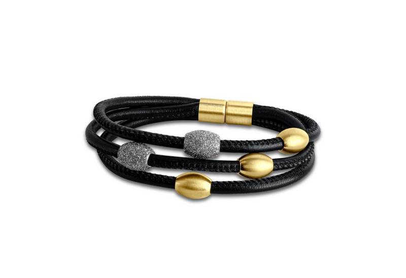 Zeeme Armband Edelstahl gelb plattiert mit Stardust grau 20cm Leder von Zeeme