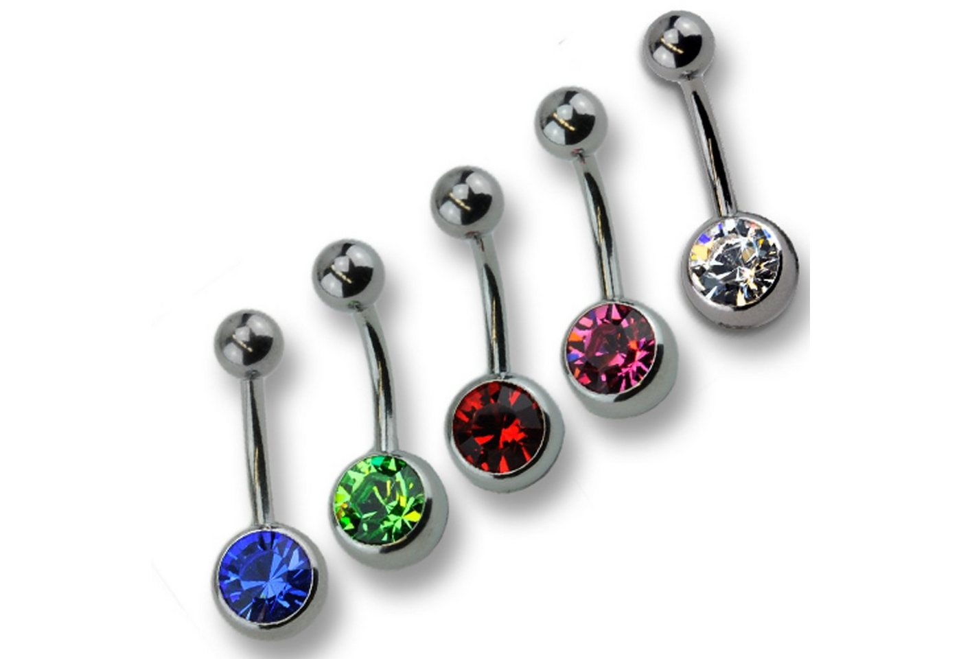 Zeeme Bauchnabelpiercing Set 5-teilig 316L CHS Swarovski von Zeeme