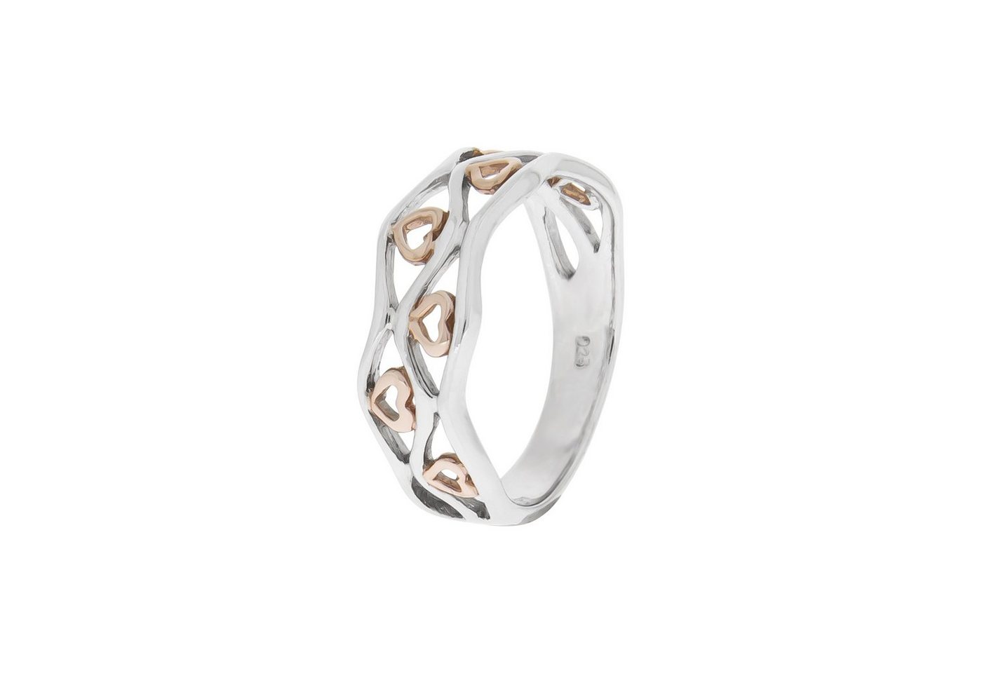 Zeeme Fingerring 925/- Sterling Silber Herzen 2-farbig von Zeeme