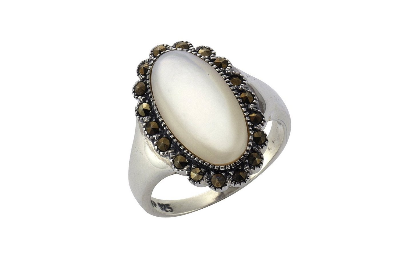 Zeeme Fingerring 925/- Sterling Silber Perlmutt Markasit von Zeeme