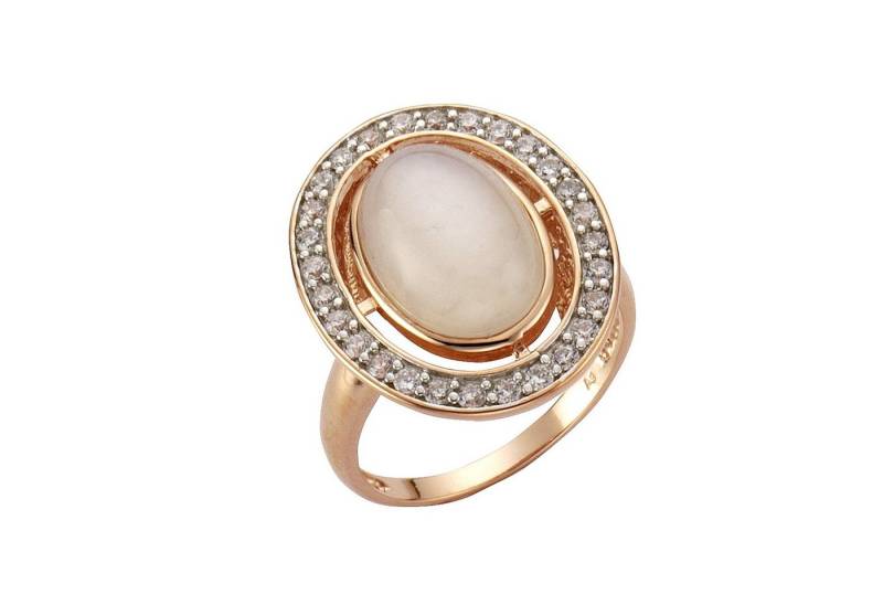 Zeeme Fingerring Silber 925 rosé vergoldet mit echtem Mondstein Zirkonia von Zeeme