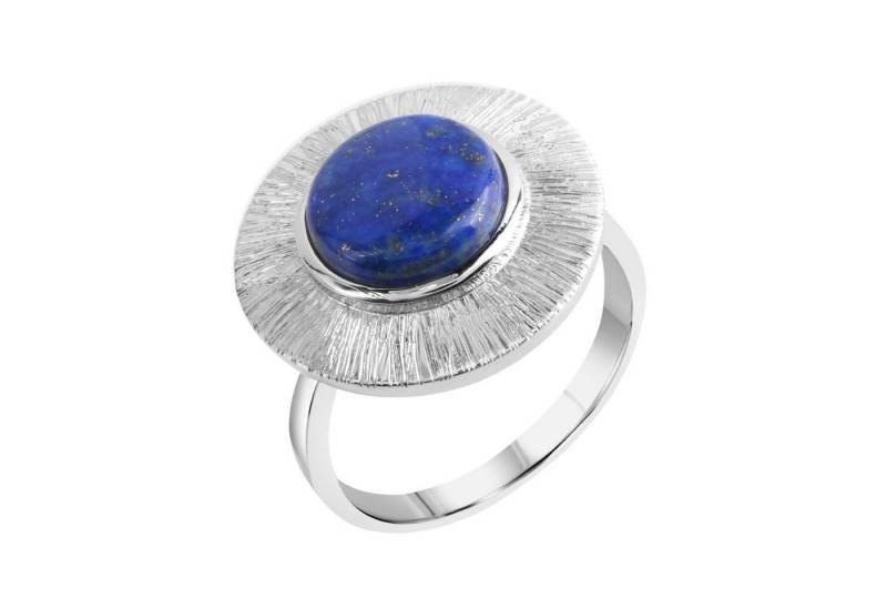 Zeeme Fingerring Silber 925 rhodiniert glanz/matt mit echtem Lapis 10mm von Zeeme