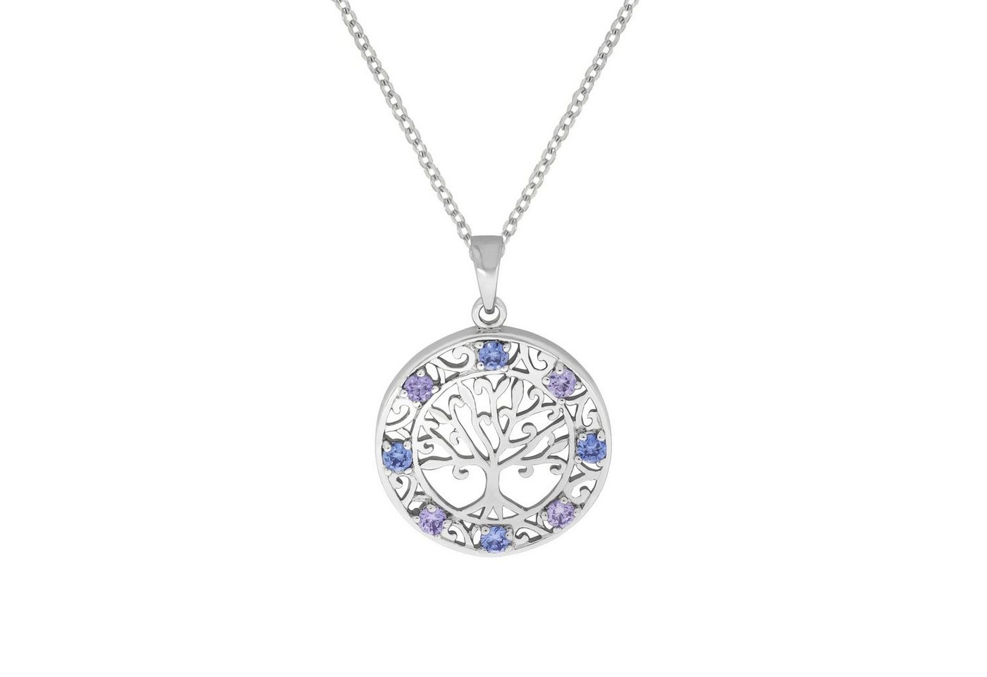 Zeeme Kette mit Anhänger 925/- Sterling Silber rhodiniert Baum Zirkonia blau lila von Zeeme