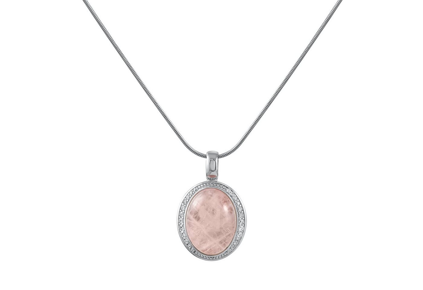 Zeeme Kette mit Anhänger Silber 925 rhodiniert Rosenquarz + Zirkonia von Zeeme