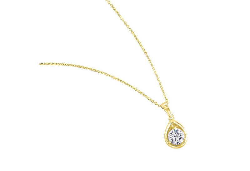 Zeeme Kette mit Anhänger 925 Sterling Silber vergoldet Zirkonia weiß von Zeeme