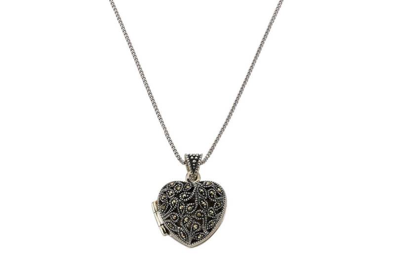 Zeeme Kette mit Anhänger Silber 925 oxidiert Medaillon Herz-Form mit 25x Markasit von Zeeme
