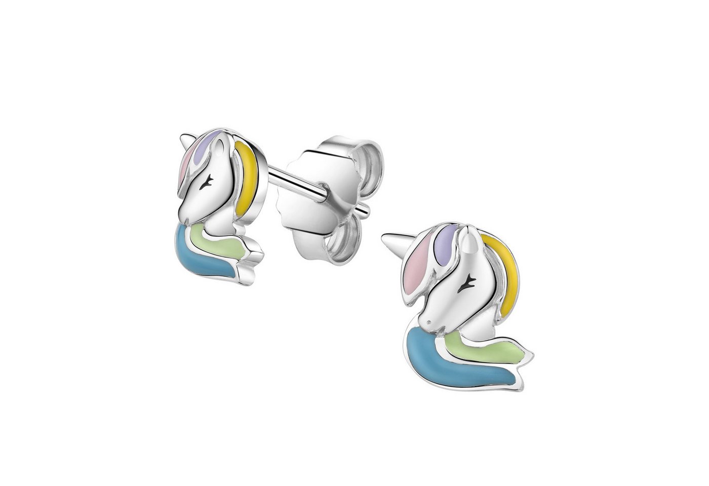 Zeeme Paar Ohrstecker Silber 925 rhodiniert mit buntem Einhorn-Motiv von Zeeme