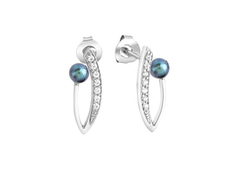 Zeeme Paar Ohrstecker Silber 925 rhodiniert mit grauer Perle und Zirkonia von Zeeme