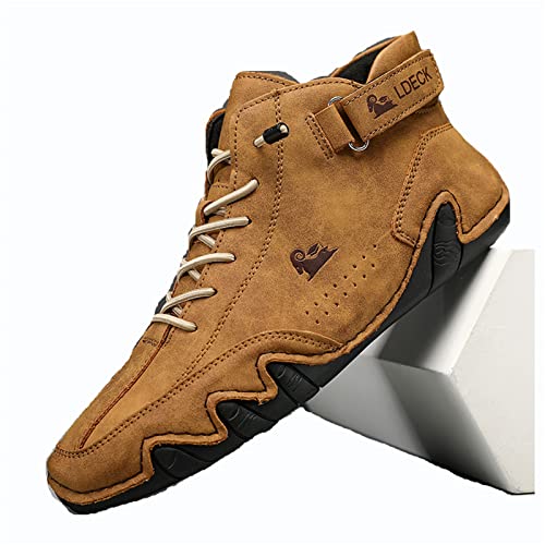 Zeetan 2024 Männer Frauen Wildleder Hohe Stiefel, Italienische Handgefertigte Leder Freizeit-Turnschuhe rutschfeste Atmungsaktive Hohe Chukka-Stiefel Große Größe,Braun,50 von Zeetan