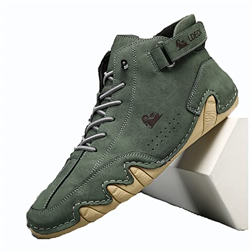 Zeetan 2024 Männer Frauen Wildleder Hohe Stiefel, Italienische Handgefertigte Leder Freizeit-Turnschuhe rutschfeste Atmungsaktive Hohe Chukka-Stiefel Große Größe,Grün,40 von Zeetan