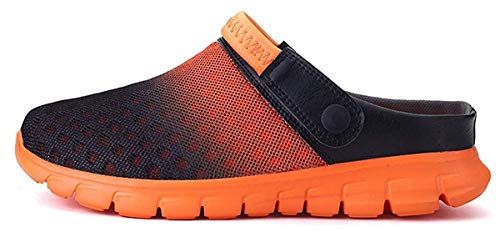 Clogs Pantoletten Sandalen Damen Sommer Hausschuhe Herren Atmungsaktiv rutschfest Weiche Sohle Schuhe Slipper Gartenschuhe Schwarz Orange 38 von Zeeton