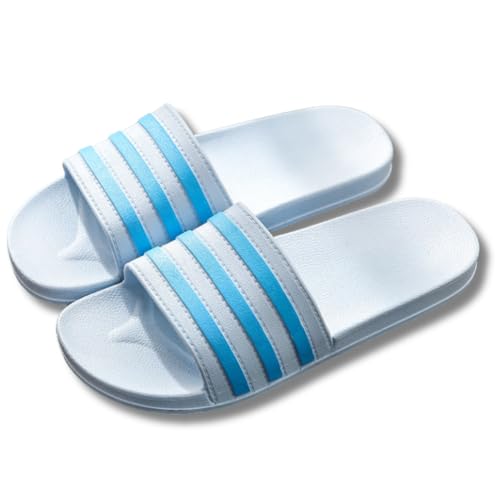 Zeeton Badelatschen Damen Hausschuhe Badeschlappen Herren Badeschuhe Kinder Rutschfeste Pantoletten Slipper Strand Sandale Blau 40-41 von Zeeton