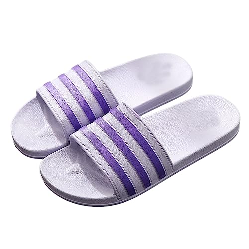 Zeeton Badelatschen Damen Hausschuhe Badeschlappen Herren Badeschuhe Kinder Rutschfeste Pantoletten Slipper Strand Sandale Lila 40-41 von Zeeton