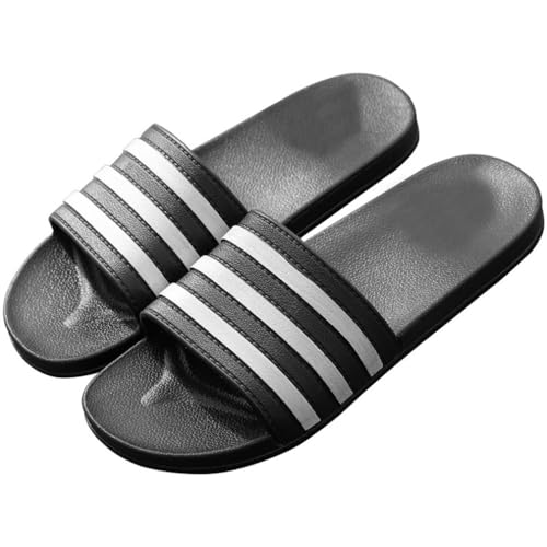 Zeeton Badelatschen Damen Hausschuhe Badeschlappen Herren Badeschuhe Kinder Rutschfeste Pantoletten Slipper Strand Sandale Schwarz 42-43 von Zeeton