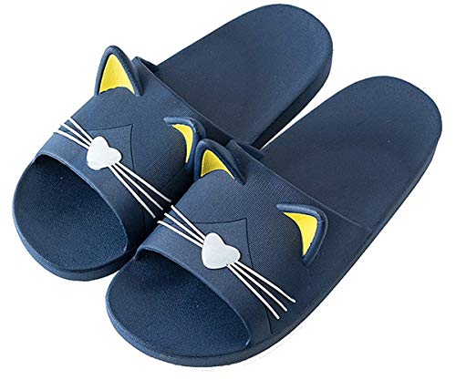 Zeeton Badelatschen Herren Hausschuhe Badeschlappen Damen Badeschuhe Kinder Rutschfeste Pantoletten Katze Slipper Strand Sandale Dunkelblau 40-41(EU39-40) von Zeeton
