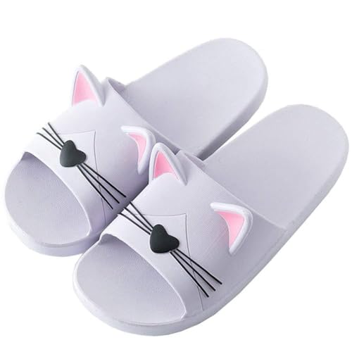 Zeeton Badelatschen Herren Hausschuhe Badeschlappen Damen Badeschuhe Kinder Rutschfeste Pantoletten Katze Slipper Strand Sandale Lila 40-41(EU39-40) von Zeeton