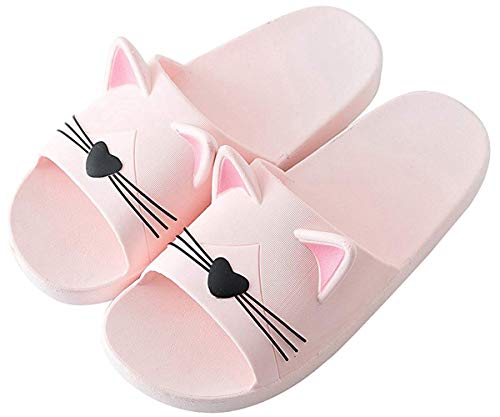 Zeeton Badelatschen Herren Hausschuhe Badeschlappen Damen Badeschuhe Kinder Rutschfeste Pantoletten Katze Slipper Strand Sandale Rosa 38-39(EU37-38) von Zeeton