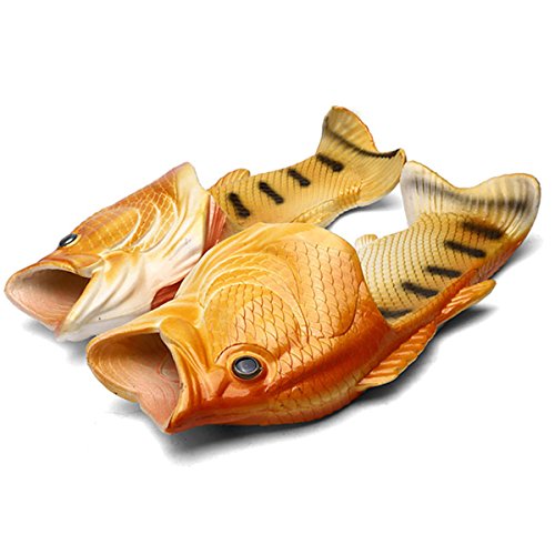 Fisch Hausschuhe Lustige Schuhe Slippers Unisex Anti-Rutsch Strand Besondere Sandalen Dusche Kinder Jungen Mädchen Damen Herren Gelb 32/33 von Zeeton