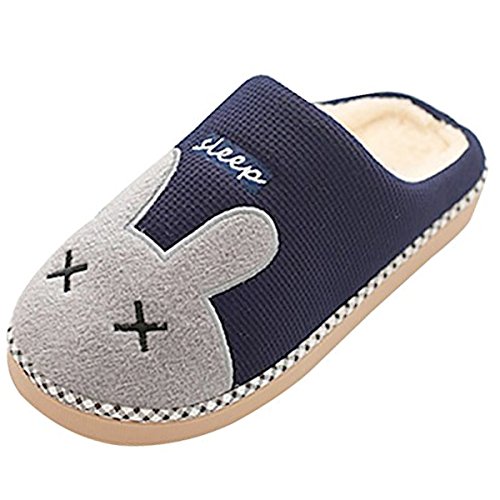 Zeeton Winter Baumwolle Pantoffeln Plüsch Warm Weiche Hausschuhe Kuschelige Home Rutschfeste Slippers mit Hase Kinder Herren Damen Blau 42-43 von Zeeton