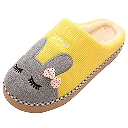Zeeton Winter Baumwolle Pantoffeln Plüsch Warm Weiche Hausschuhe Kuschelige Home Rutschfeste Slippers mit Hase Kinder Herren Damen Gelb 36-37 von Zeeton