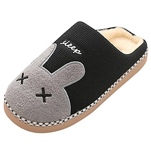 Zeeton Winter Baumwolle Pantoffeln Plüsch Warm Weiche Hausschuhe Kuschelige Home Rutschfeste Slippers mit Hase Kinder Herren Damen Schwarz 16-17 von Zeeton