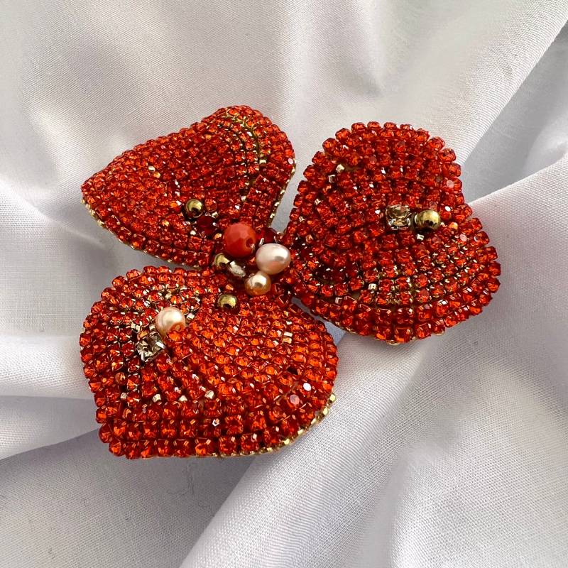 Orange Blumen Brosche Sehr Großen Strass Pin Hand Gestickt Kristall Boutonniere Valentinstag Geschenk Blume Schmuck von ZefirinaStudioStore
