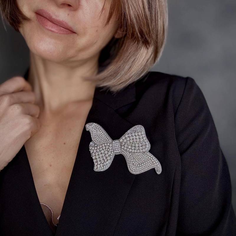 Silber Bogen Brosche Strass Große Anstecknadel Kristall Bestickter Schmuck Muttertagsgeschenk von ZefirinaStudioStore