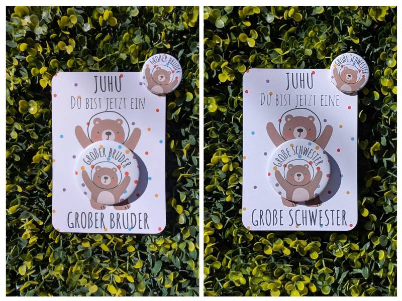 Button Magnet Mit Karte Geschwisterkind Großer Bruder Geschenk Große Schwester Zur Geburt Babyparty Schwanger Ankündigung Baby Bär von ZefixDieMacherei