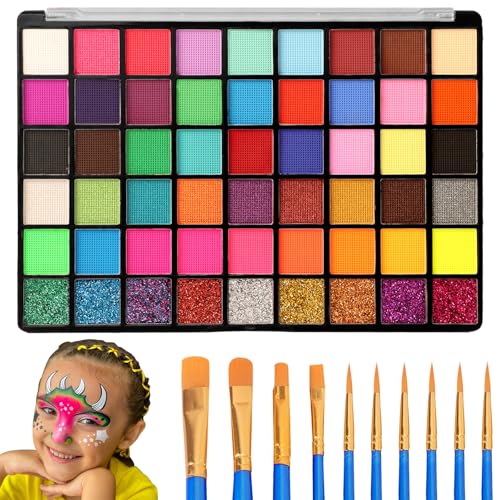 Kinderschminke Set, 54 Farben Kinderschminken Set, Schminke Kinder mit 11 Pinsel, Gesichtsfarben Kinderschminken für Halloween Karneval Make-up Fasching Kinderschminke Set, 54 Farben Kinderschminken Set, Schminke Kinder mit 11 Pinsel, Gesichtsfarben Kinderschminken für Halloween Karneval Make-up Fasching von Zefphxs