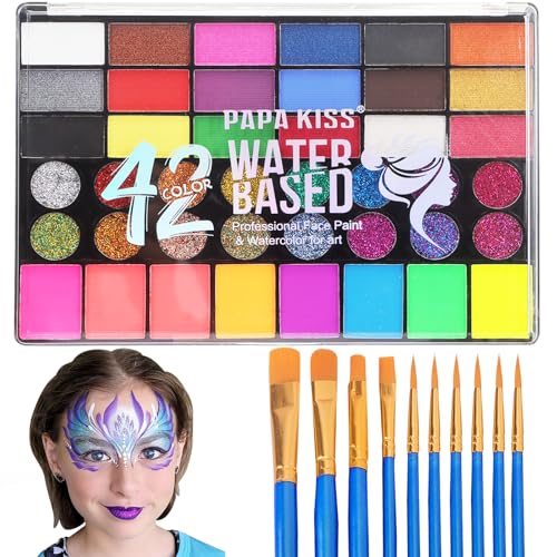 Zefphxs Kinderschminke Set, 42 Farben Kinderschminken Set, Schminke Kinder mit 11 Pinsel, Gesichtsfarben Kinderschminken für Halloween Karneval Make-up Fasching von Zefphxs