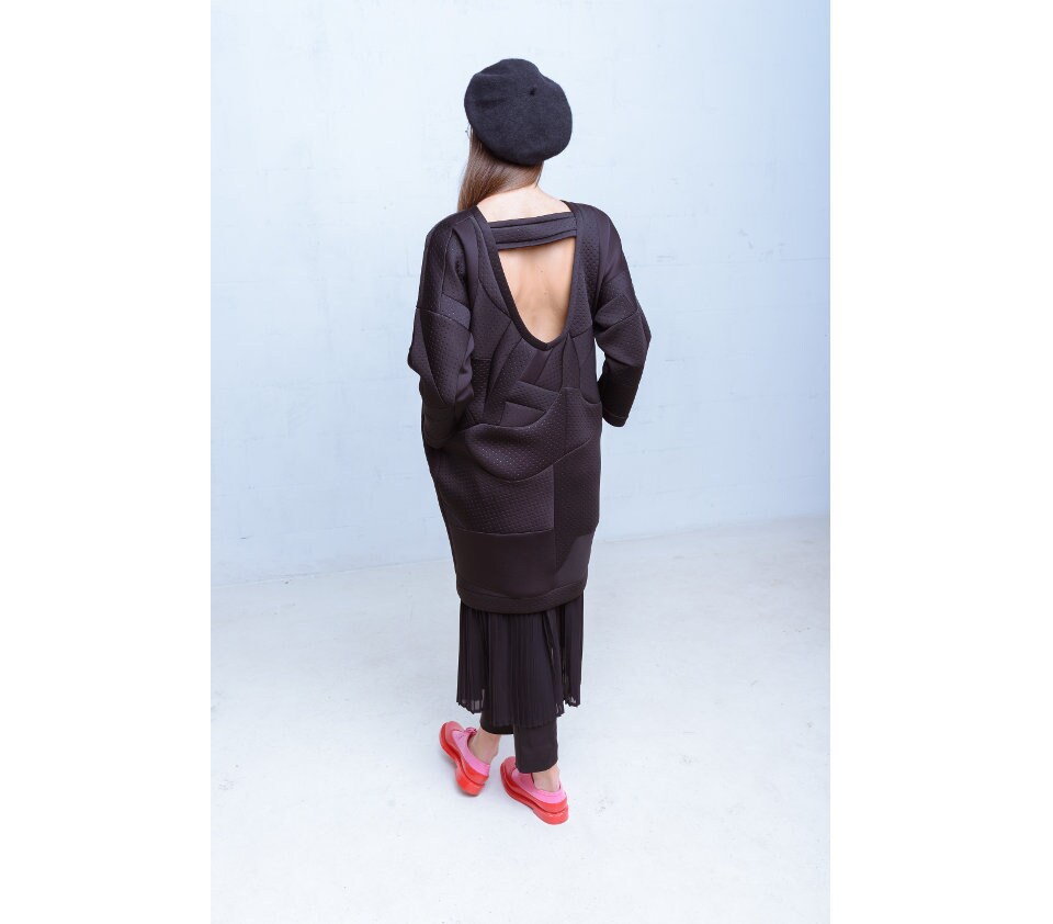 Schwarzes Rückenfreies Kleid, Kleid Mit Taschen, Midikleid Schwarzes Rückenfreies Kleid, Kleid Mit Taschen, Midikleid von Zefyraz