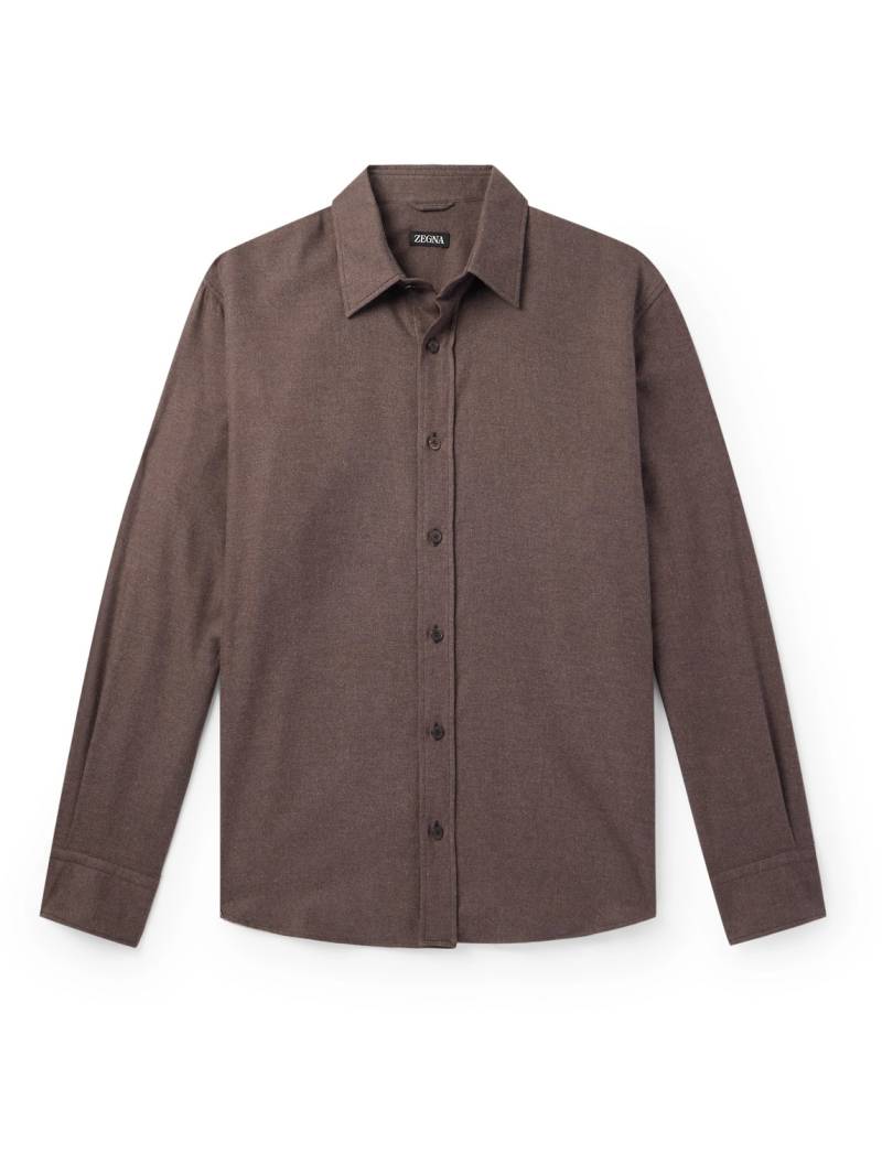 Zegna - Brushed-Cotton Twill Shirt - Men - Brown - S von Zegna