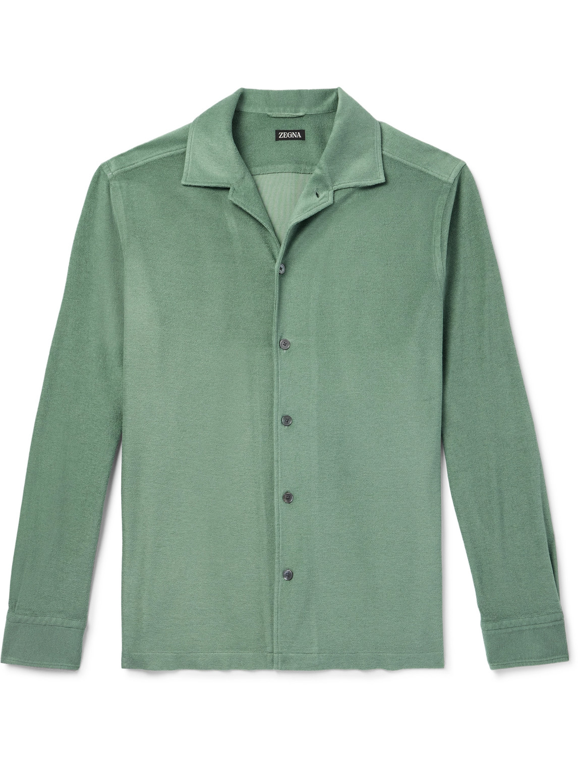 Zegna - Camp-Collar Cotton and Silk-Blend Terry Shirt - Men - Green - S von Zegna