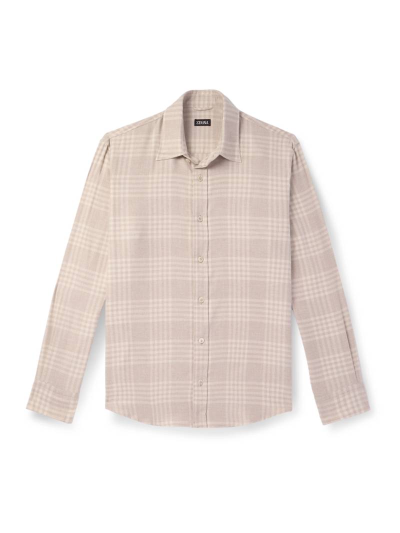 Zegna - Checked Cotton-Flannel Shirt - Men - Neutrals - L von Zegna