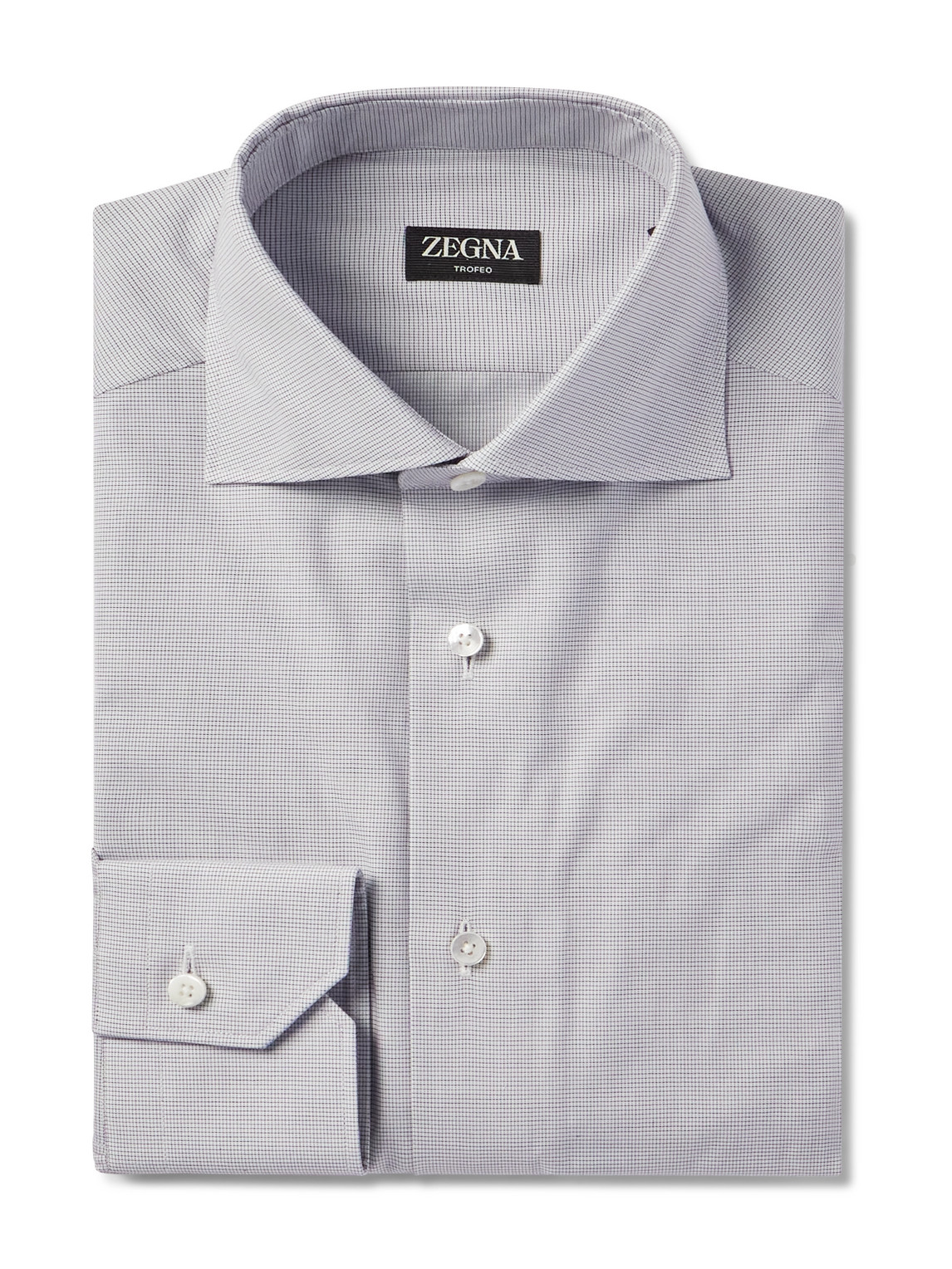 Zegna - Cutaway-Collar Checked Cotton Shirt - Men - Blue - EU 38 von Zegna