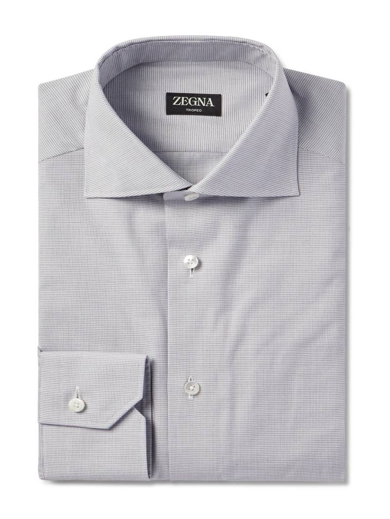Zegna - Cutaway-Collar Checked Cotton Shirt - Men - Blue - EU 39 von Zegna