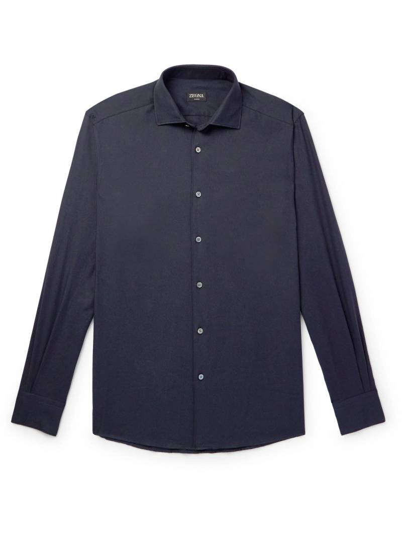 Zegna - Cutaway-Collar Cotton and Cashmere-Blend Twill Shirt - Men - Blue - L von Zegna