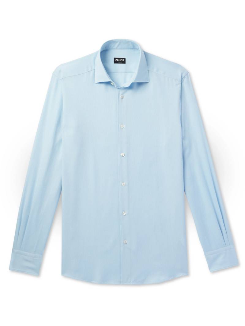 Zegna - Cutaway-Collar Cotton and Cashmere-Blend Twill Shirt - Men - Blue - L von Zegna