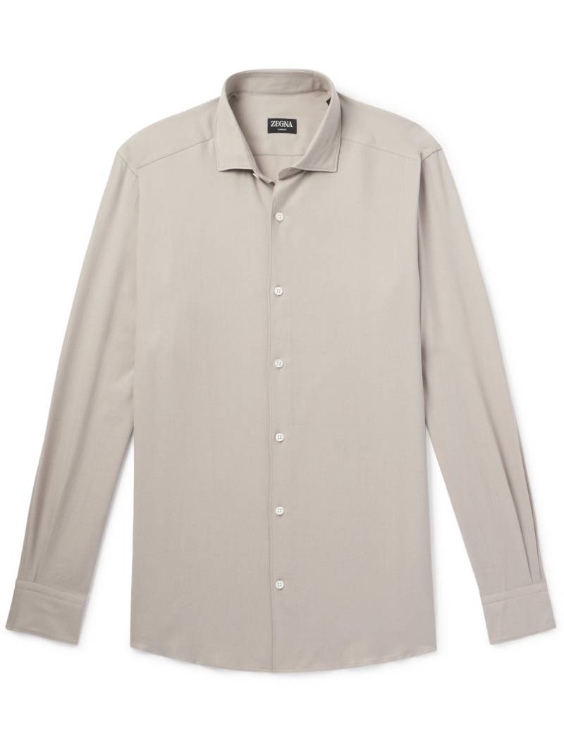 Zegna - Cutaway-Collar Cotton and Cashmere-Blend Twill Shirt - Men - Neutrals - M von Zegna