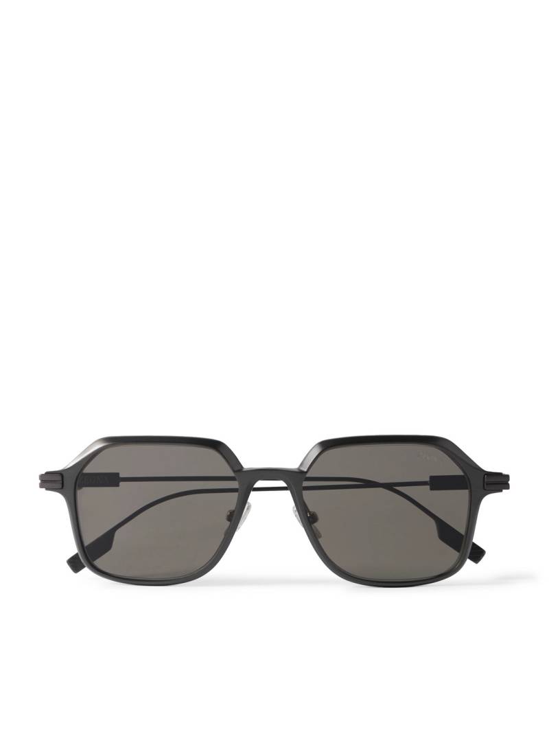 Zegna - D-Frame Brushed-Aluminium Polarised Sunglasses - Men - Gray von Zegna
