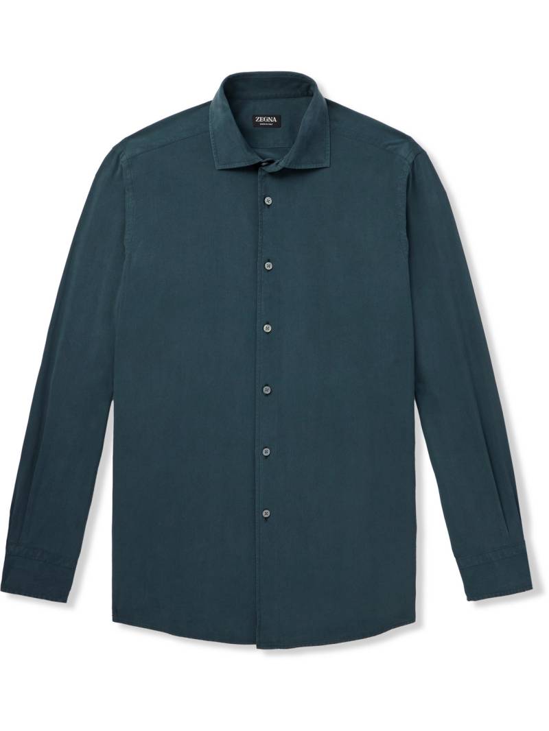 Zegna - Garment-Dyed Brushed-Silk Shirt - Men - Blue - XXXL von Zegna