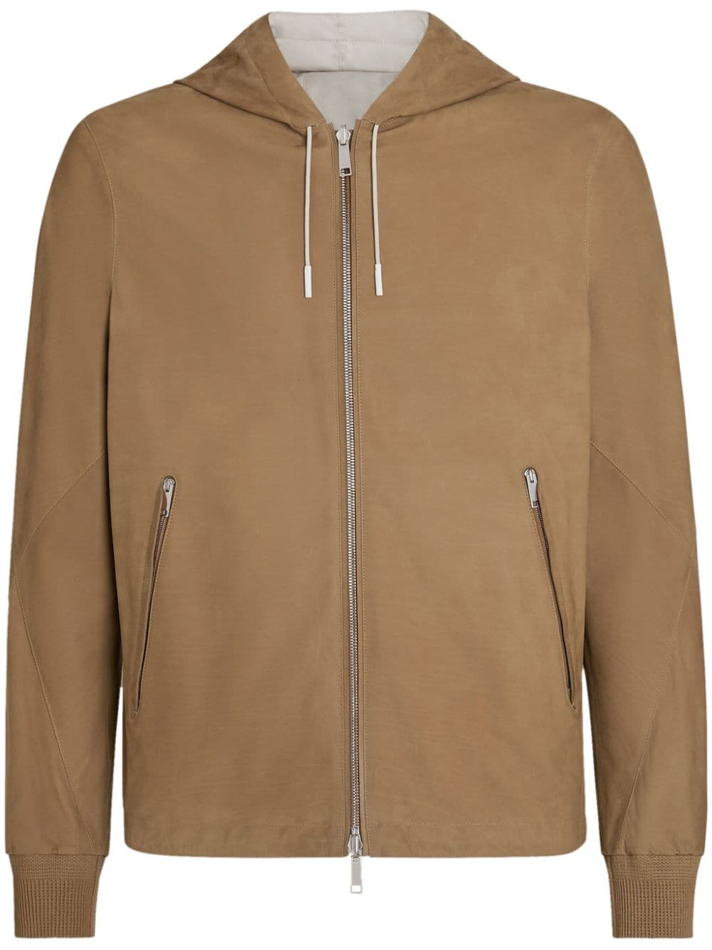 Zegna Kapuzen-Lederjacke mit Reißverschluss - Nude von Zegna