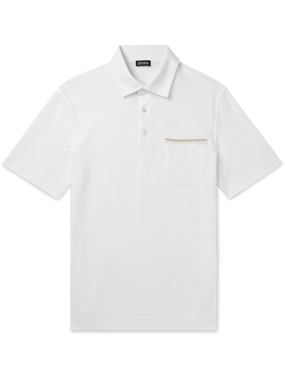 Zegna - Leather-Trimmed Cotton-Piqué Polo Shirt - Men - White - IT 56 von Zegna